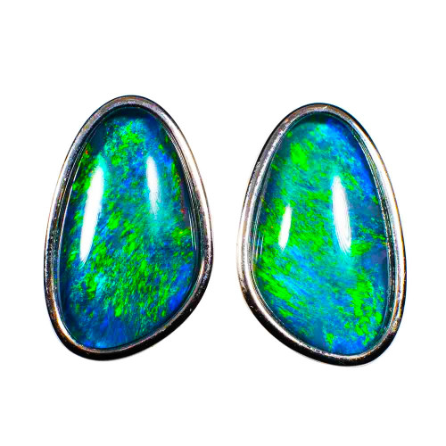 * 1 RAINBOW SPRAY STERLING SILVER  AUSTRALIAN OPAL STUD EARRINGS